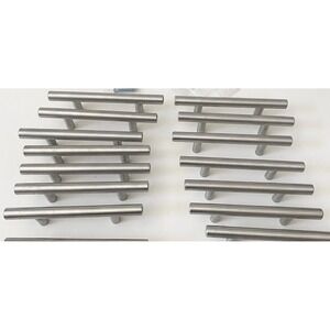 Lot of 14 Solid Stainless Steel 5-3/8" Silver‎ Cabinet Drawer Pulls Center To 3"
